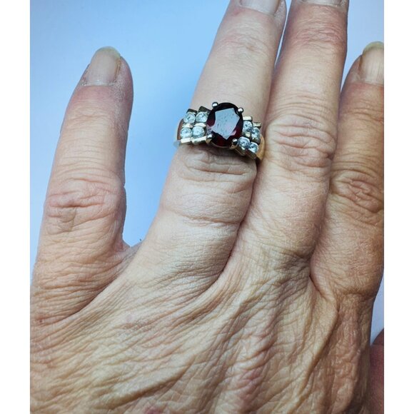 Estate 925 Gold Vermeil Garnet & CZ Cluster Ring Size 6.5 - Picture 5 of 9